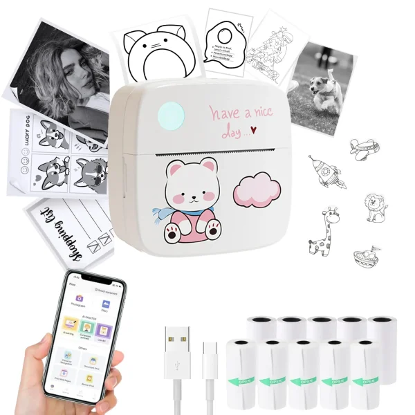 Thermal Mini Printer Portable Inkless Sticker Maker Small Pocket Printer for Children DIY Photo Christmas and Halloween gifts